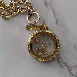 Origami Owl Womens 20" Length Necklace & 3 Charms - Heart - Doggie Bone - Ring